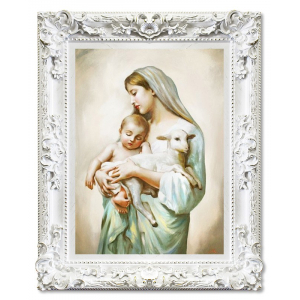 Obraz Matka Boska dzieciątkiem Jezus i barankiem 75x95cm