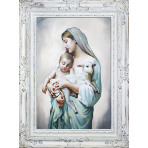 Obraz Matka Boska dzieciątkiem Jezus i barankiem 90x120cm