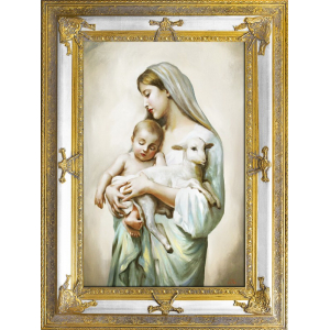 Obraz Matka Boska dzieciątkiem Jezus i barankiem 90x120cm