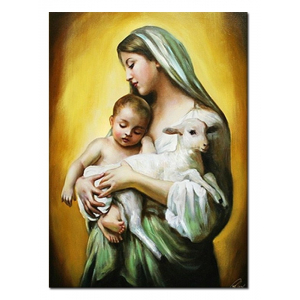 Obraz Matka Boska z dzieciątkiem Jezus i barankiem 60x90cm