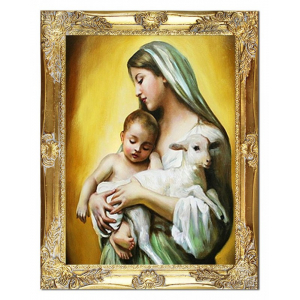 Obraz Matka Boska dzieciątkiem Jezus i barankiem 37x47cm